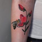 Watercolor bee and flower tattoo by Sasha Unisex