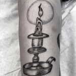 Woodcut candle holder tattoo