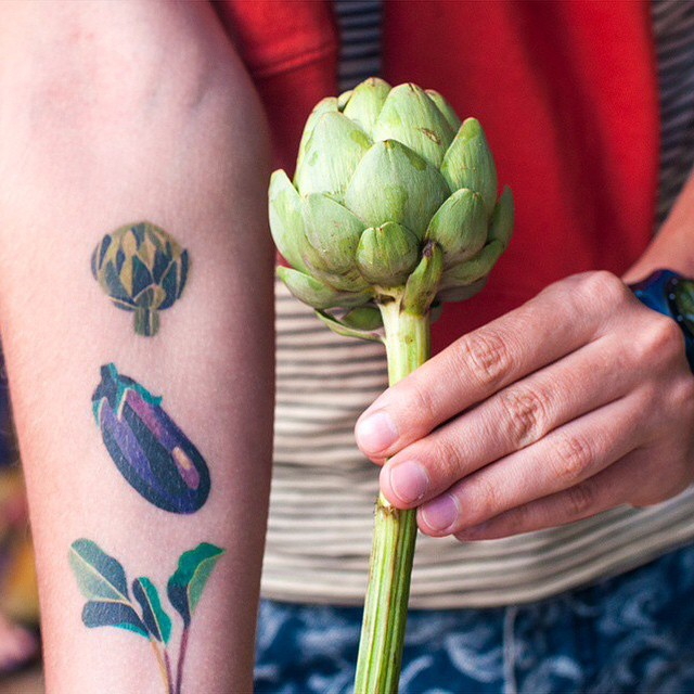 Artichoke and eggplant tattoo by Sasha Unisex