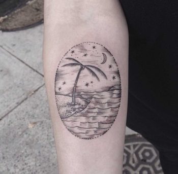 Beach landscape tattoo by Rachel Hauer