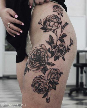 Black and grey peonies tattoo