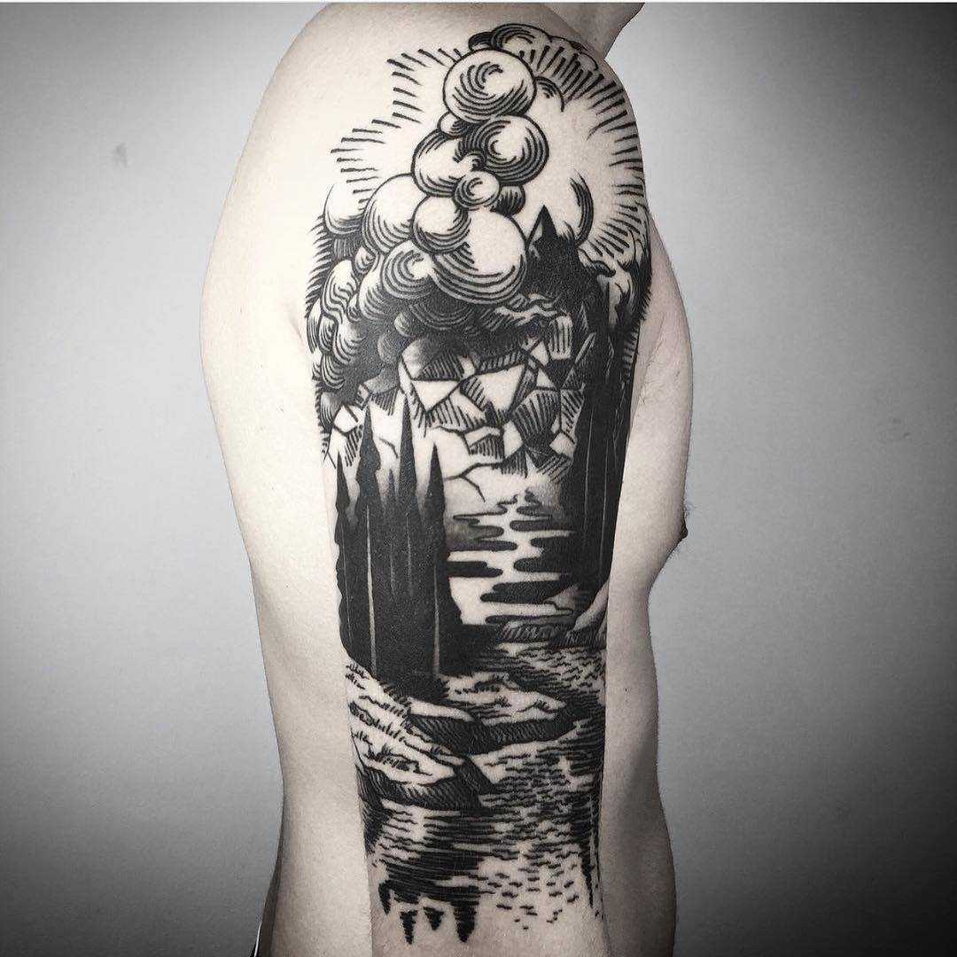 Black sleeve tattoo by Maldenti
