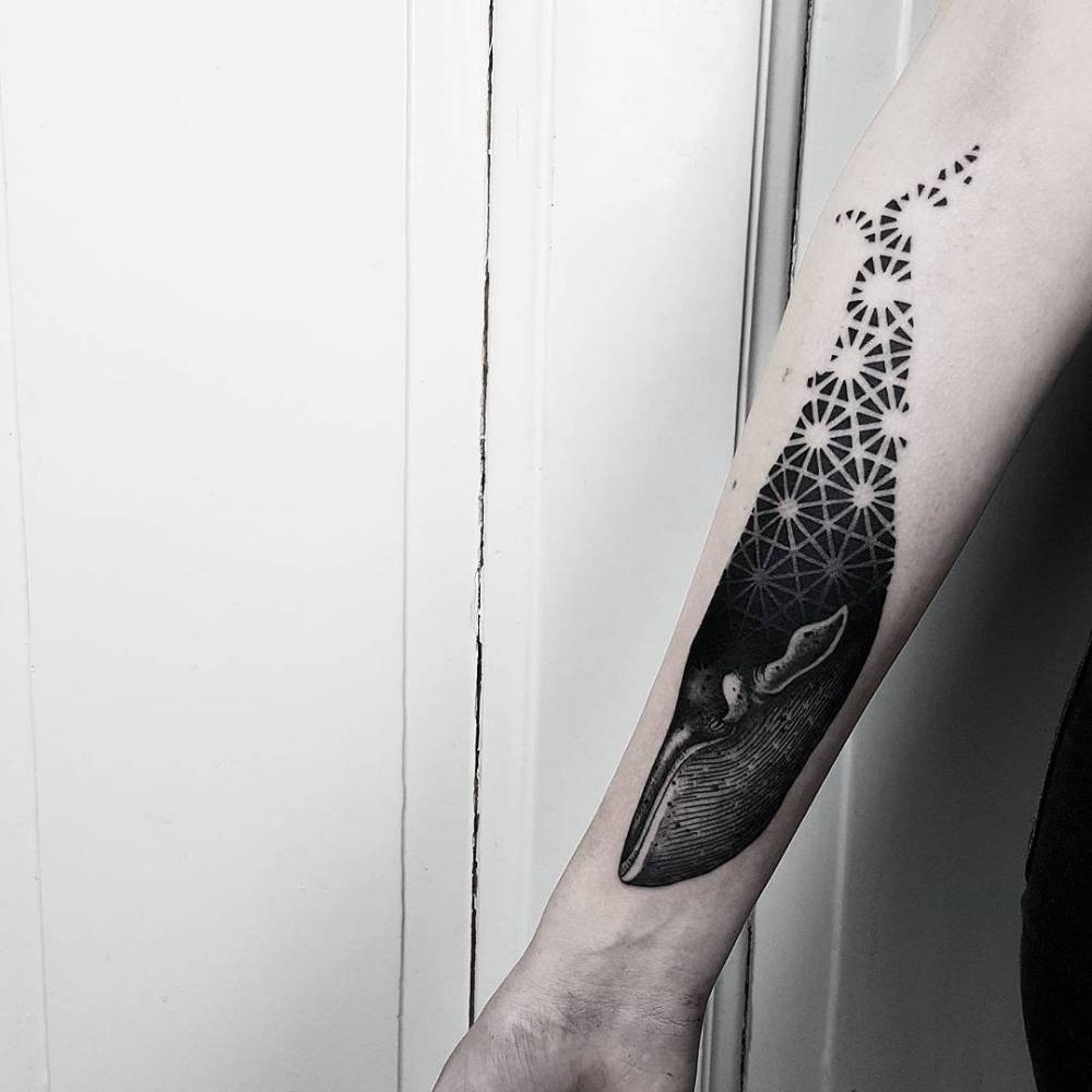 Black whale tattoo by Matteo Nangeroni