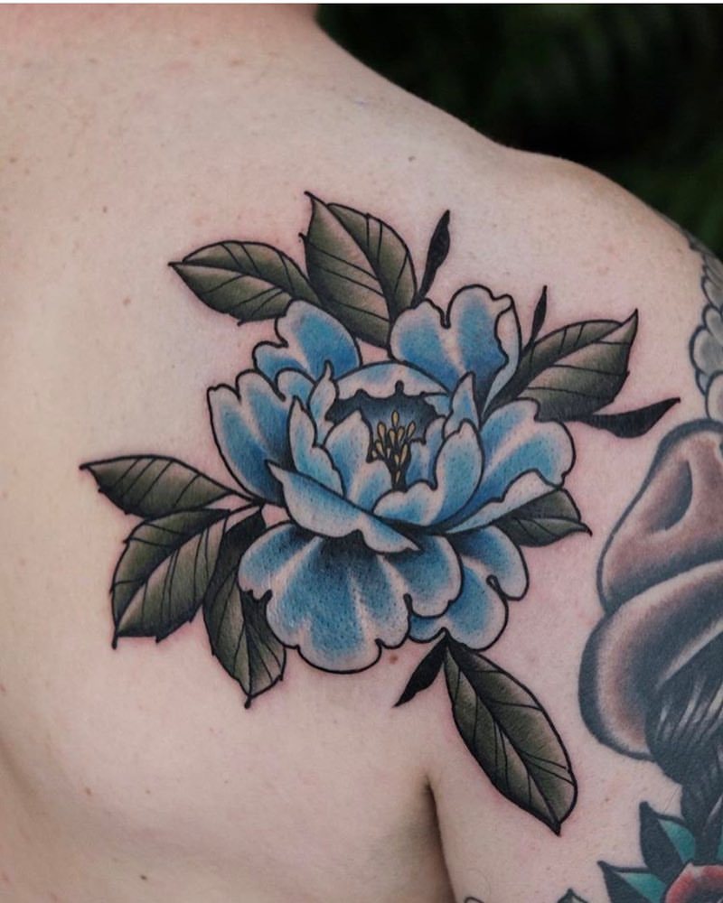 Blue flower tattoo by Roald Vd Broek