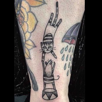 Cat and mouse tattoo by Susanne König Suflanda