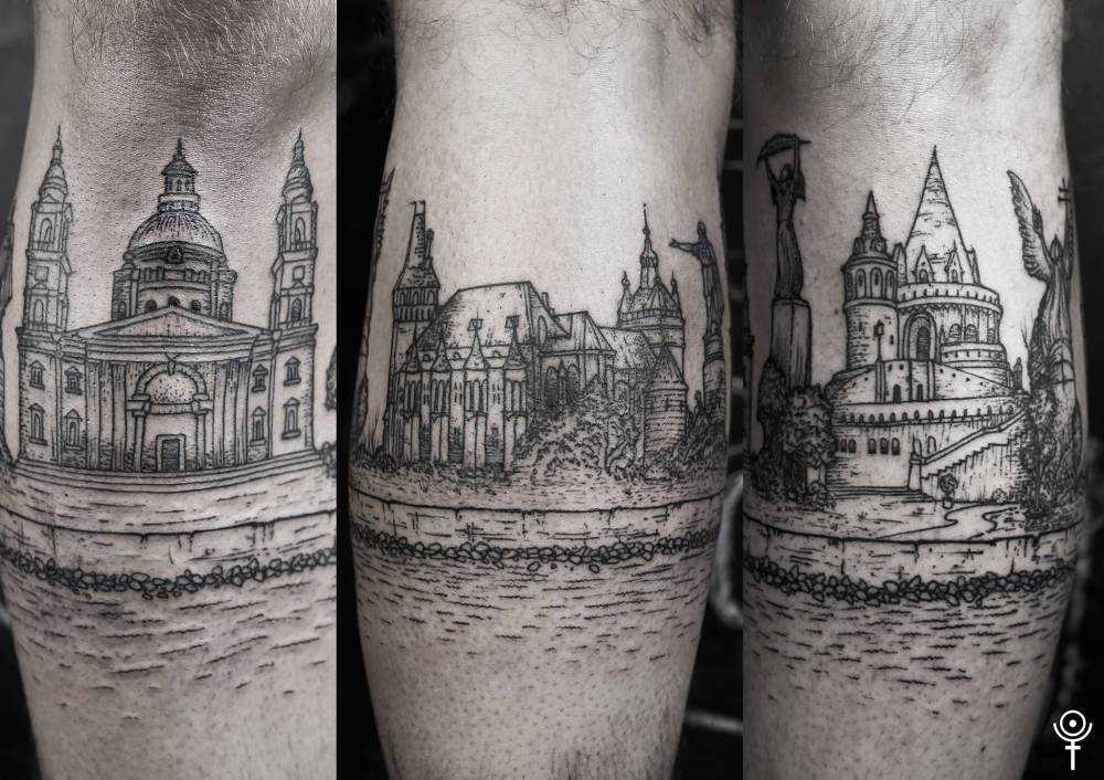 City landscape tattoo by Gabor Zolyomi