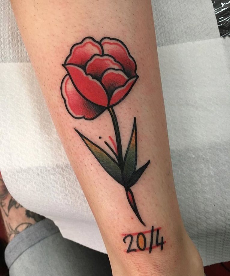 Flower and date tattoo by Jeroen Van Dijk
