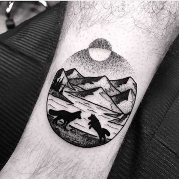 Foxes and landscape tattoo by Wagner Basei