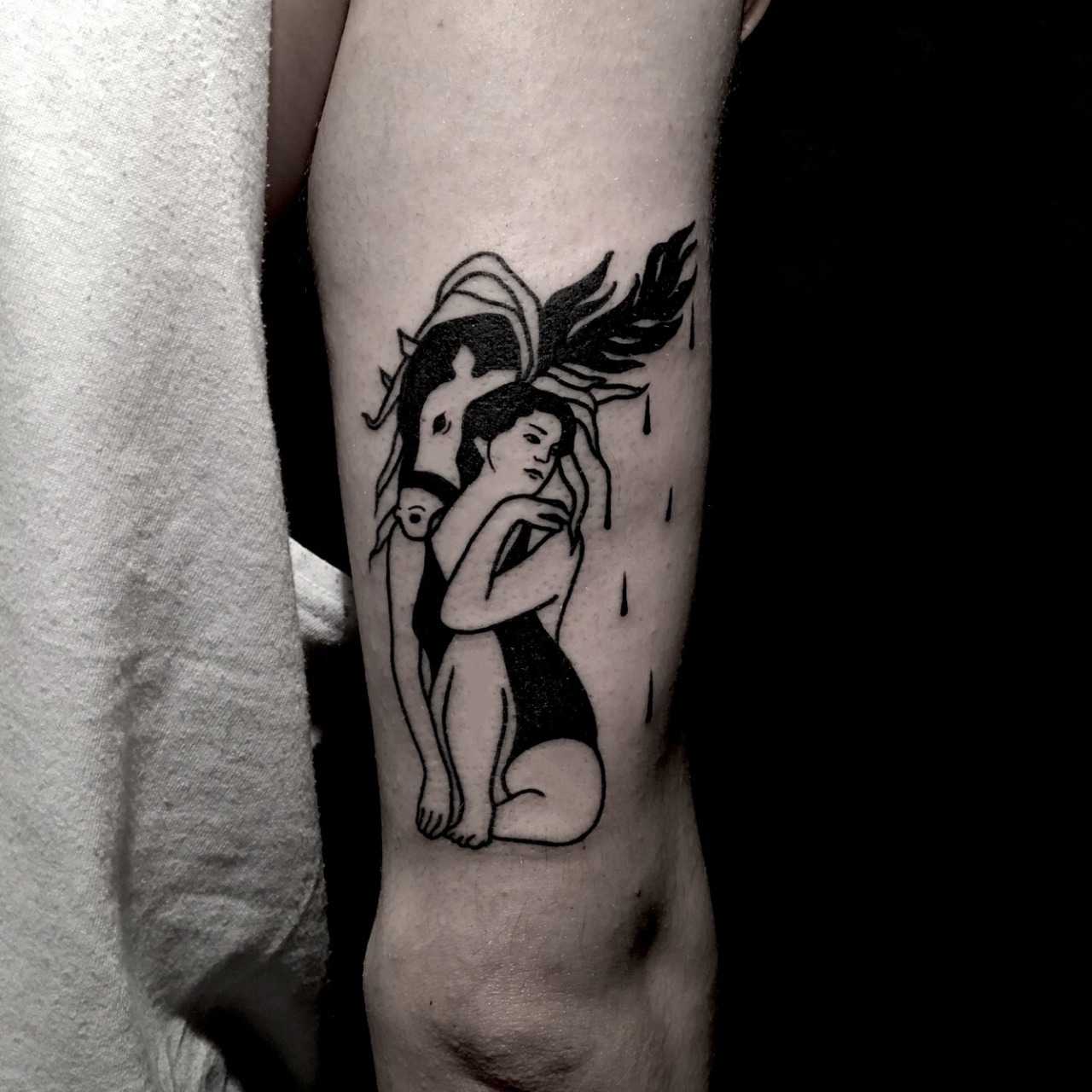 Girl and horse tattoo by Berkin Donmezz