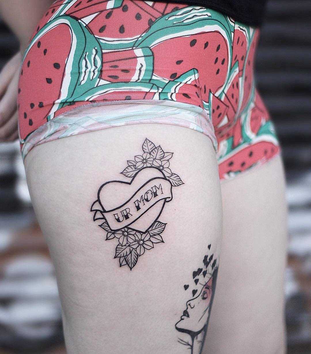 Heart and script tattoo by Alex at Golden Iron Studio