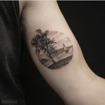 Lake landscape tattoo by Calvin
