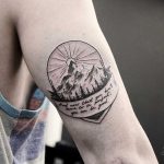 Mountain and quote tattoo by Andrew Szkotti