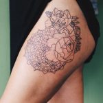 Outline flowers and mandala tattoo