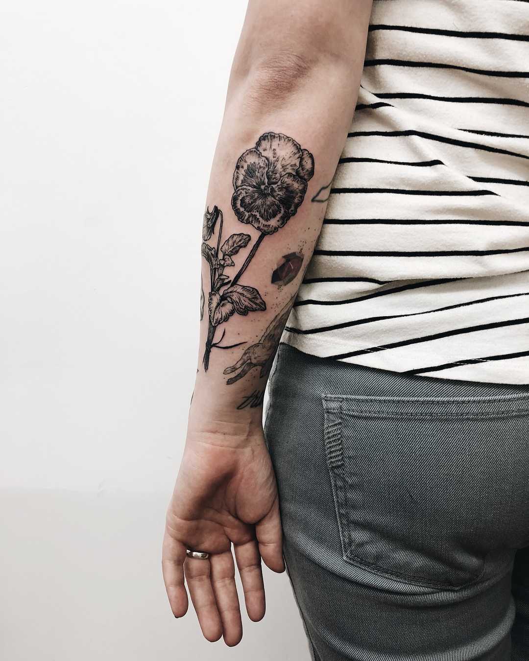 Pansy flower tattoo