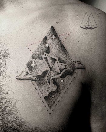 Paper bird tattoo by Mentat Gamze