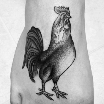 Rooster tattoo on the foot