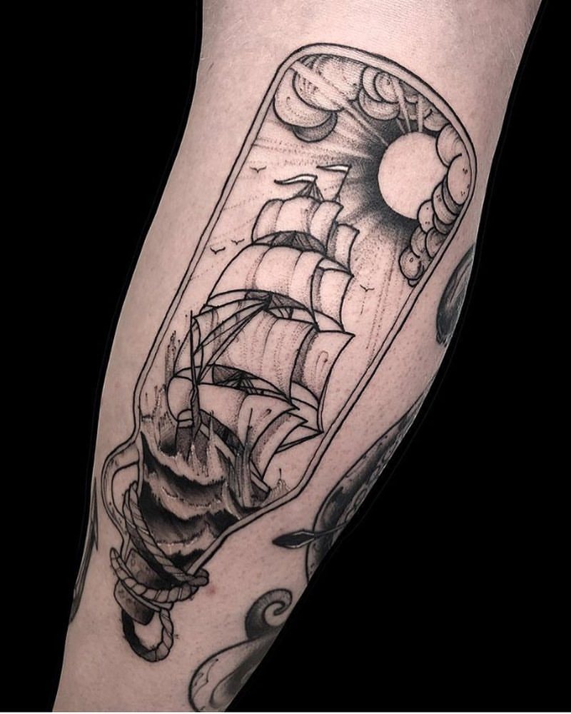 Ship in a bottle by Amor Tattoos