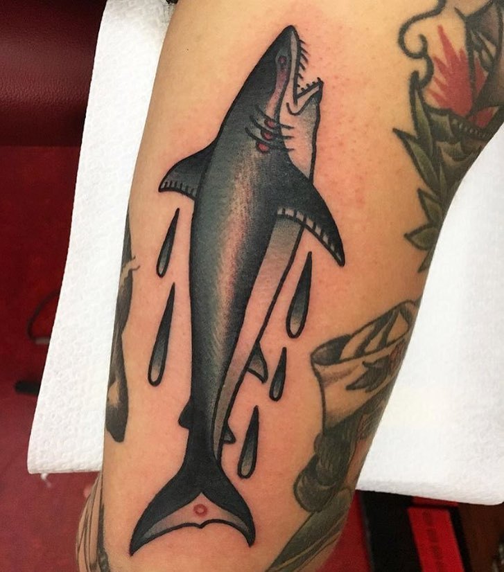 Traditional shark tattoo by Jeroen Van Dijk