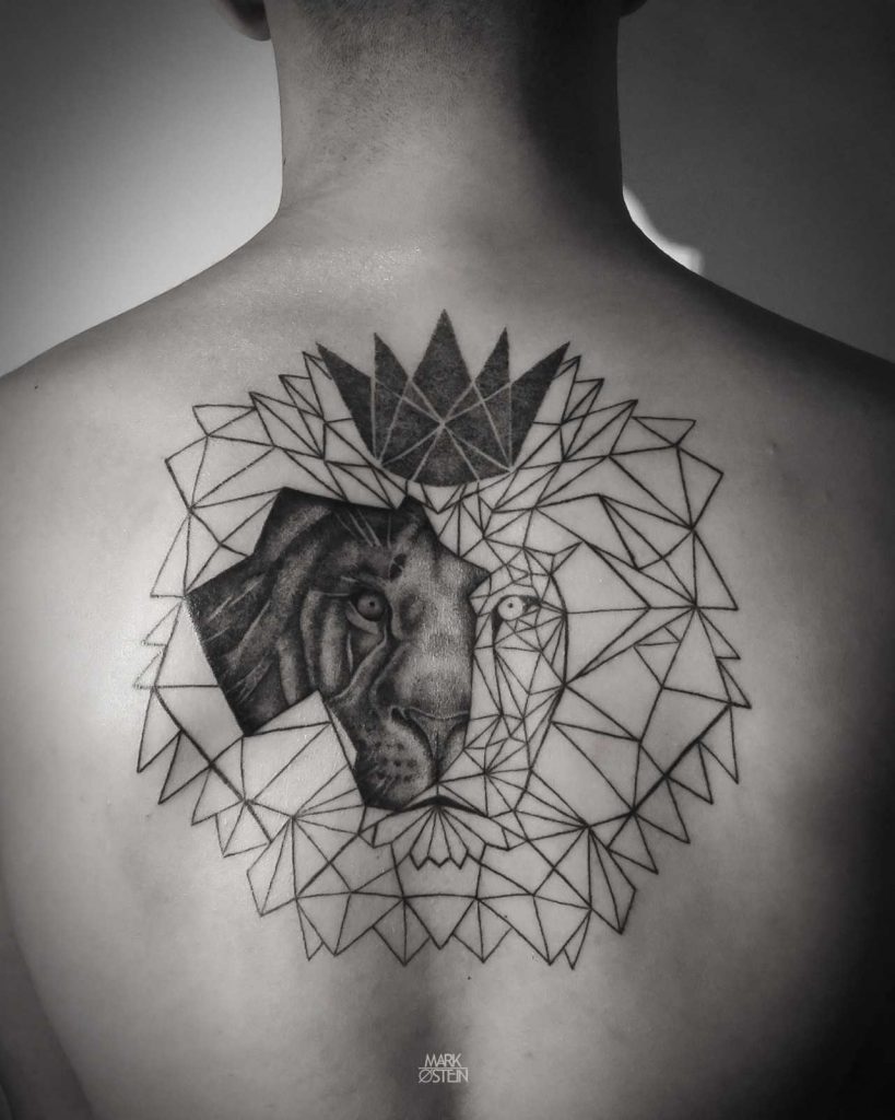 Unfinished geometric lion tattoo