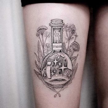 Alchemist's potion tattoo by Dogma Noir