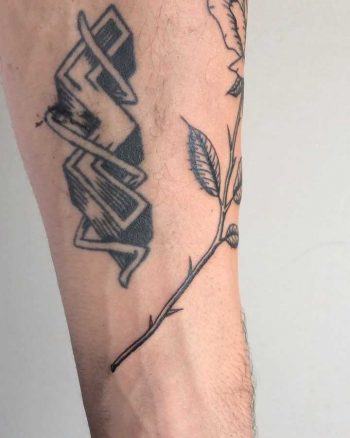 Black rose and 3D shape tattoo