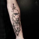 Black ship tattoo by Ilayda Atlas