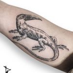 Engraving fantasy lizard tattoo by Loïc Lebeuf