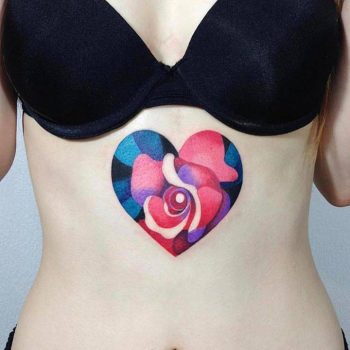 Floral heart tattoo on sternum by Zihee