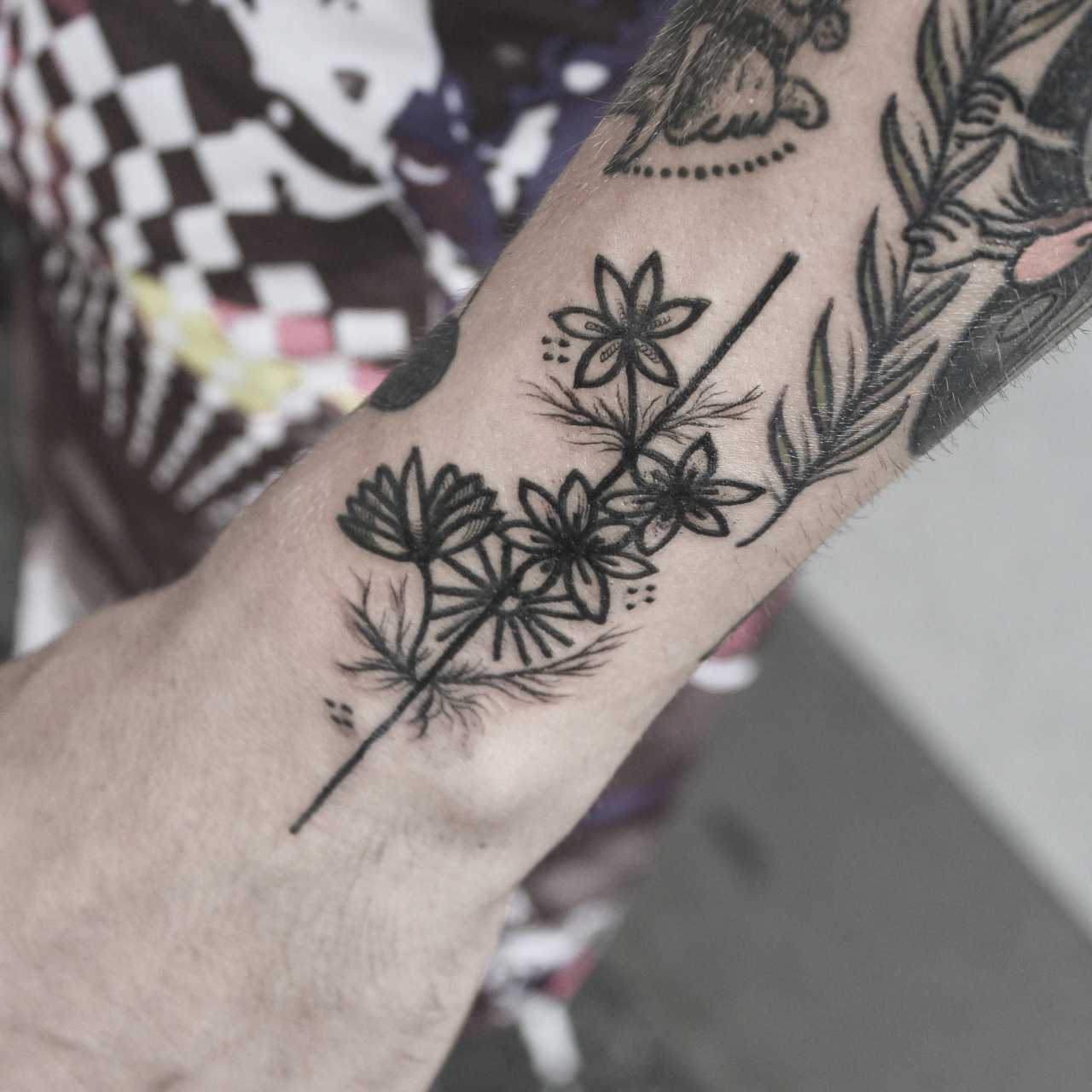 Tattoo Design Line Drawing Flowers Pretty · Creative Fabrica