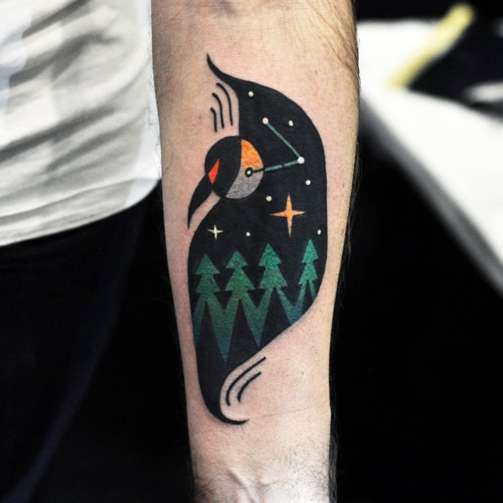 Forest at night tattoo by David Cote