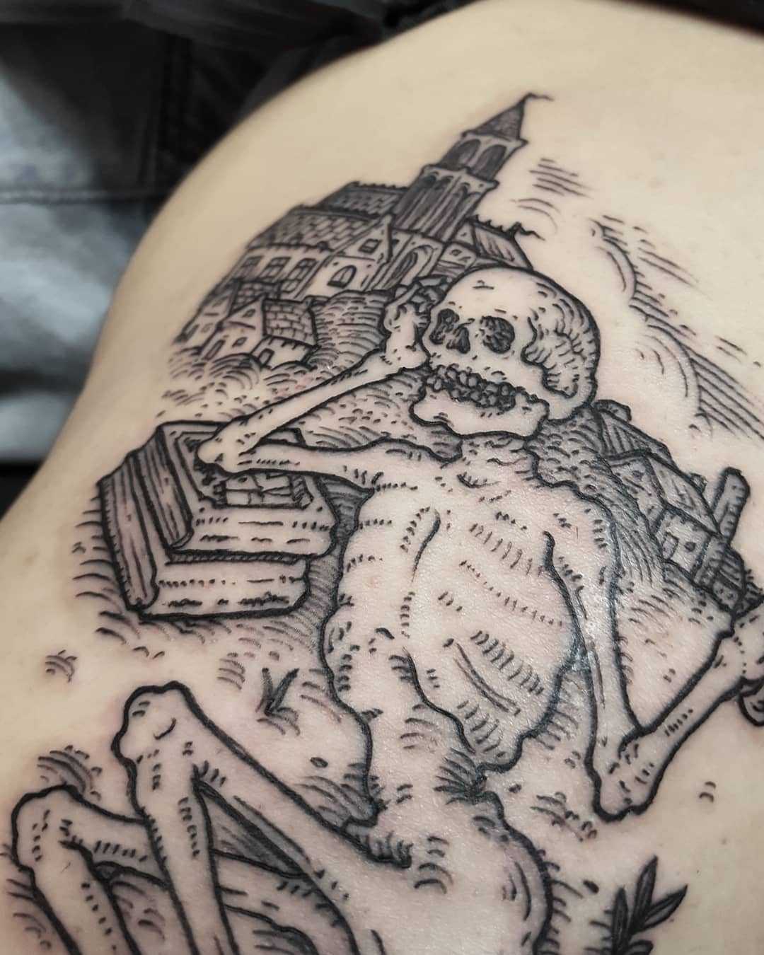 Lazy skeleton tattoo