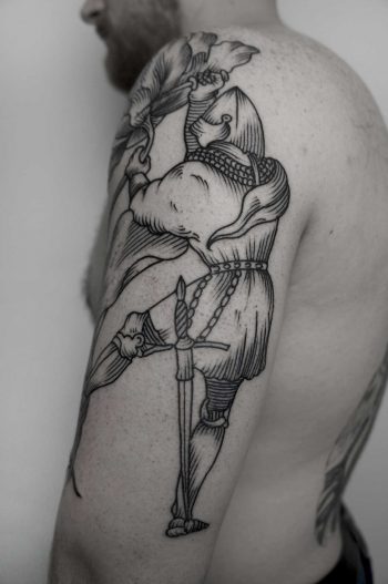 Medieval knight tattoo by Andrei Svetov