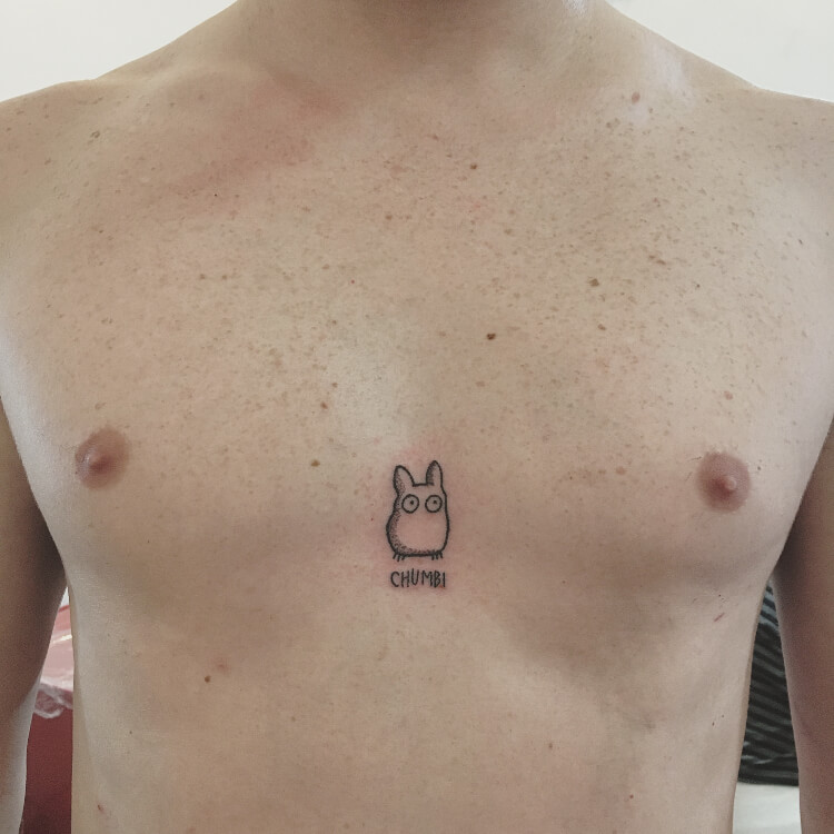 Mini Totoro Tattoo On The Chest Tattoogrid Net