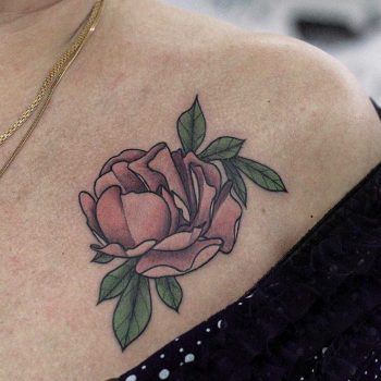 Peony tattoo on the collarbone