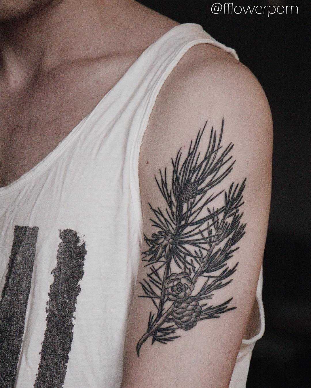 Pine branch tattoo on the arm