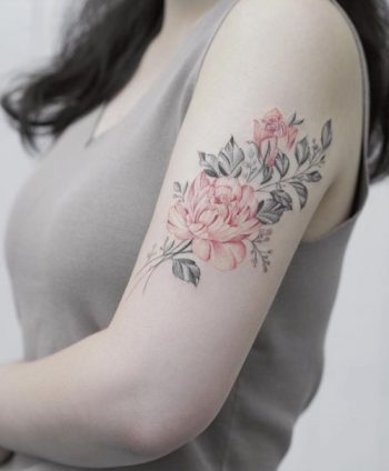 Red and grey flower tattoo