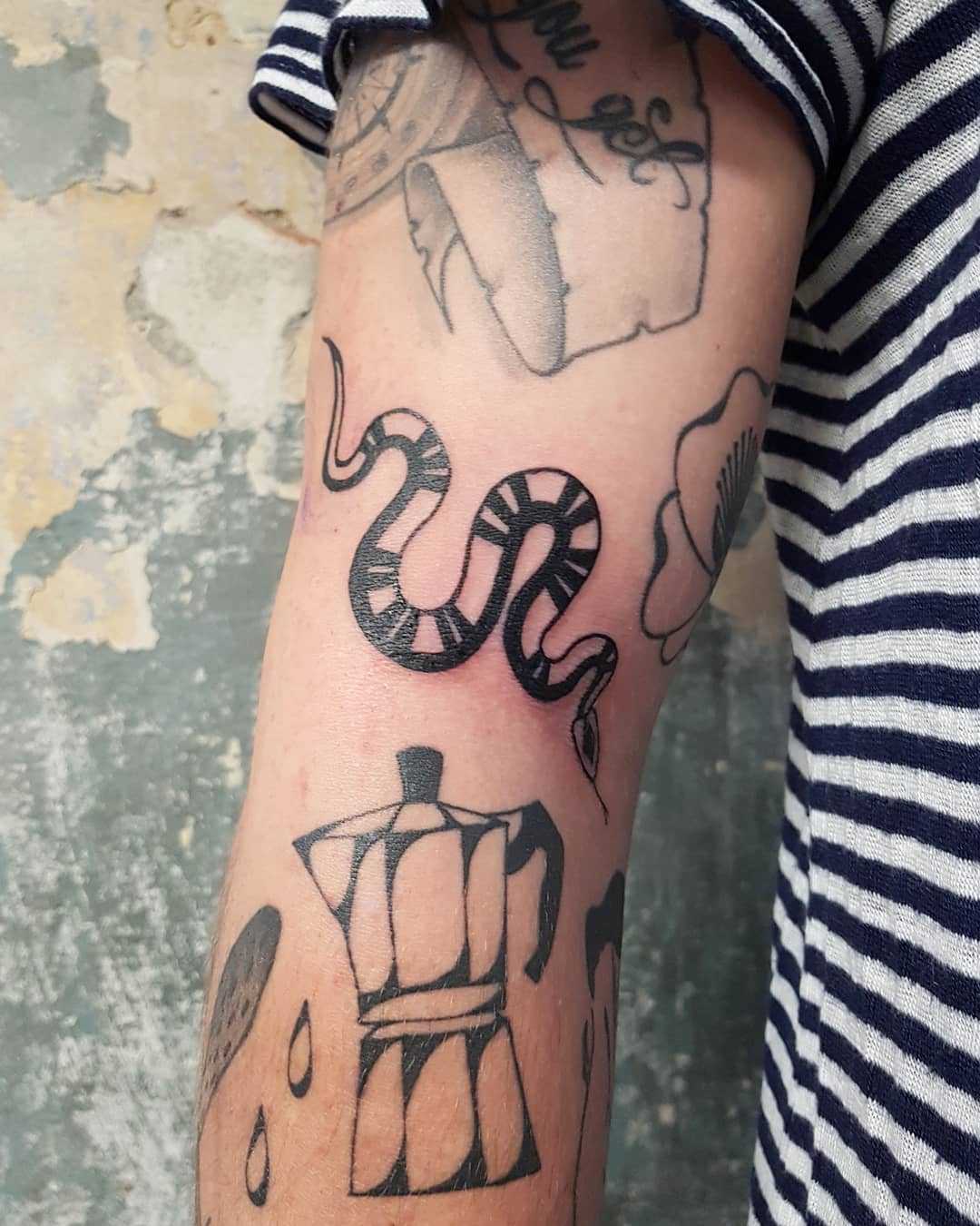 Snake and Moka pot tattoo