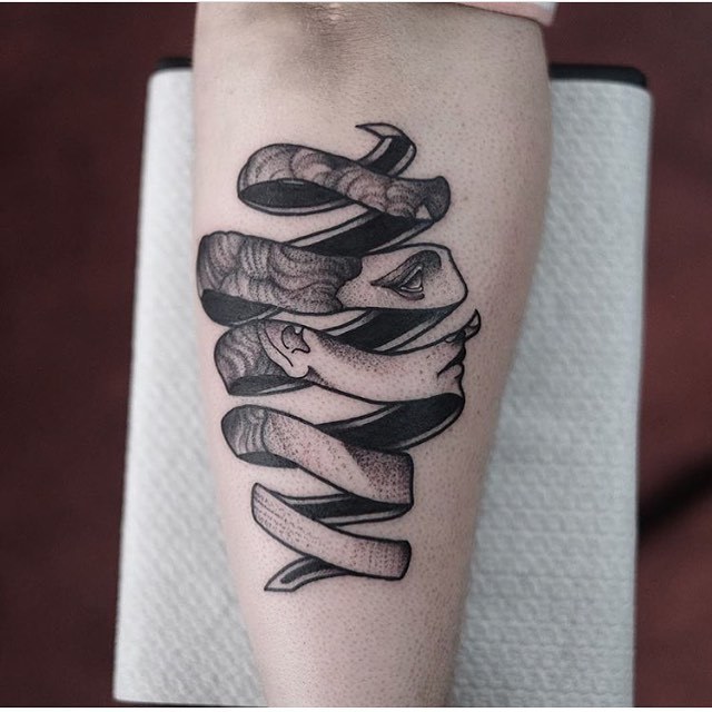 Spiral cut bust tattoo by Jonas Ribeiro