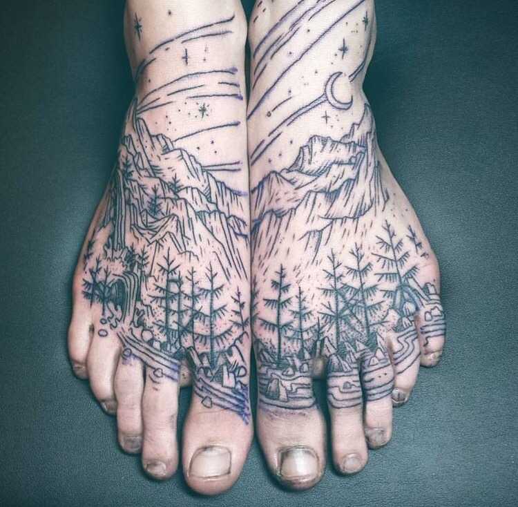 Trees and mountains tattoo by Noelle Longhaul