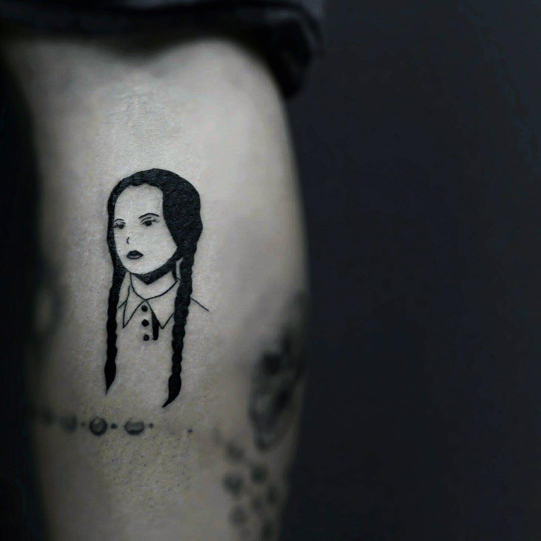Here's a classic Wednesday Addams. Super excited on how the beetlejuice  healed as well! #ralphrosatattoo #inked #ink #addamsfamily #tat... |  Instagram