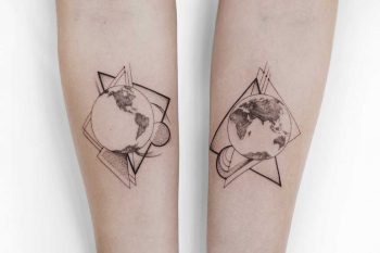 Whole world and geometrics tattoo