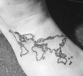 World map foot tattoo
