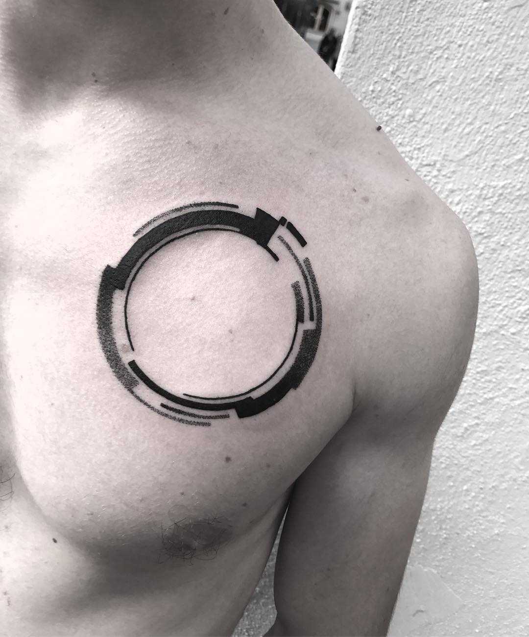 Round tattoo, inside sunset and ocean drawing with retro look tattoo idea |  TattoosAI