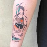 Abstract lady and birds tattoo