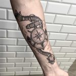 Anchor, rope, and compass tattoo