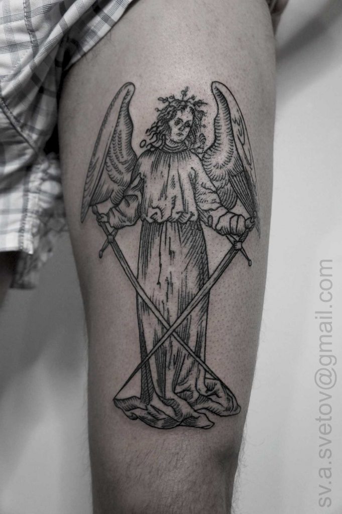 Angel with swords tattoo by SVA