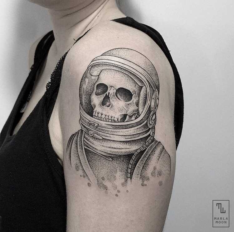 Astronaut skeleton tattoo by Marla Moon