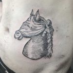 Blindfolded horse tattoo by Annelie Fransson