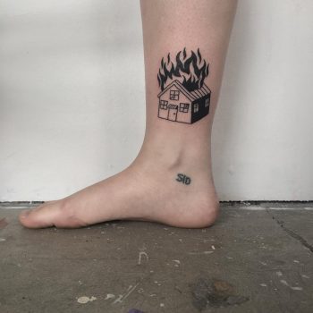 Burning house tattoo by tattooist yeahdope
