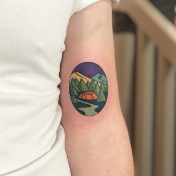Camping tattoo by Eugene Dusty Past